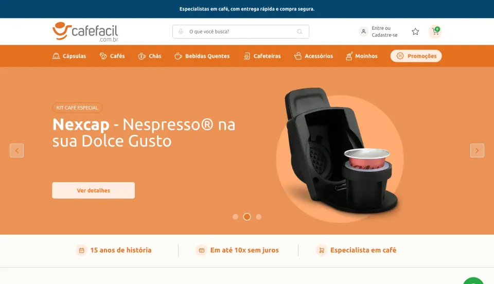 Loja Café Fácil no ar, café e bebidas, construída pela Yep!