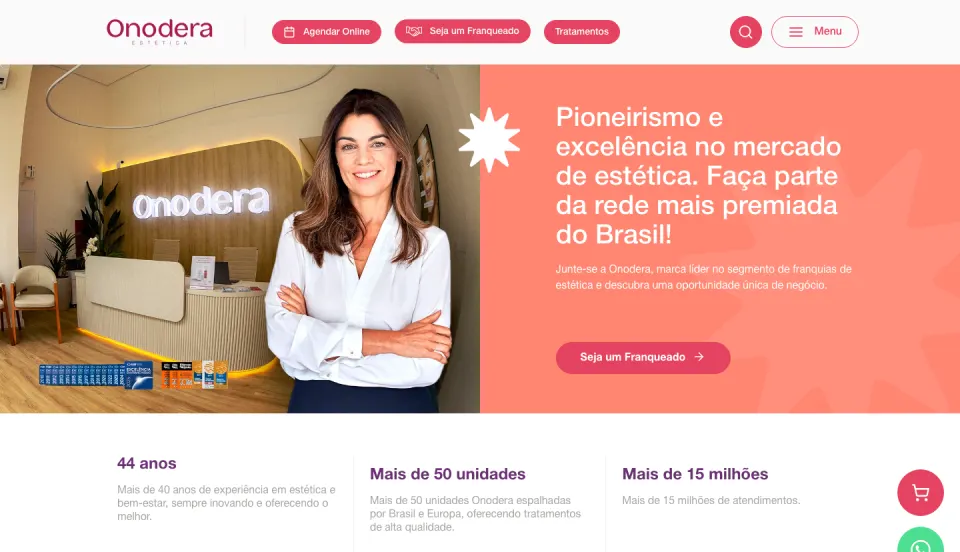 Site da Onodera Estética no ar, franqueadora de clínicas, construído pela Yep!
